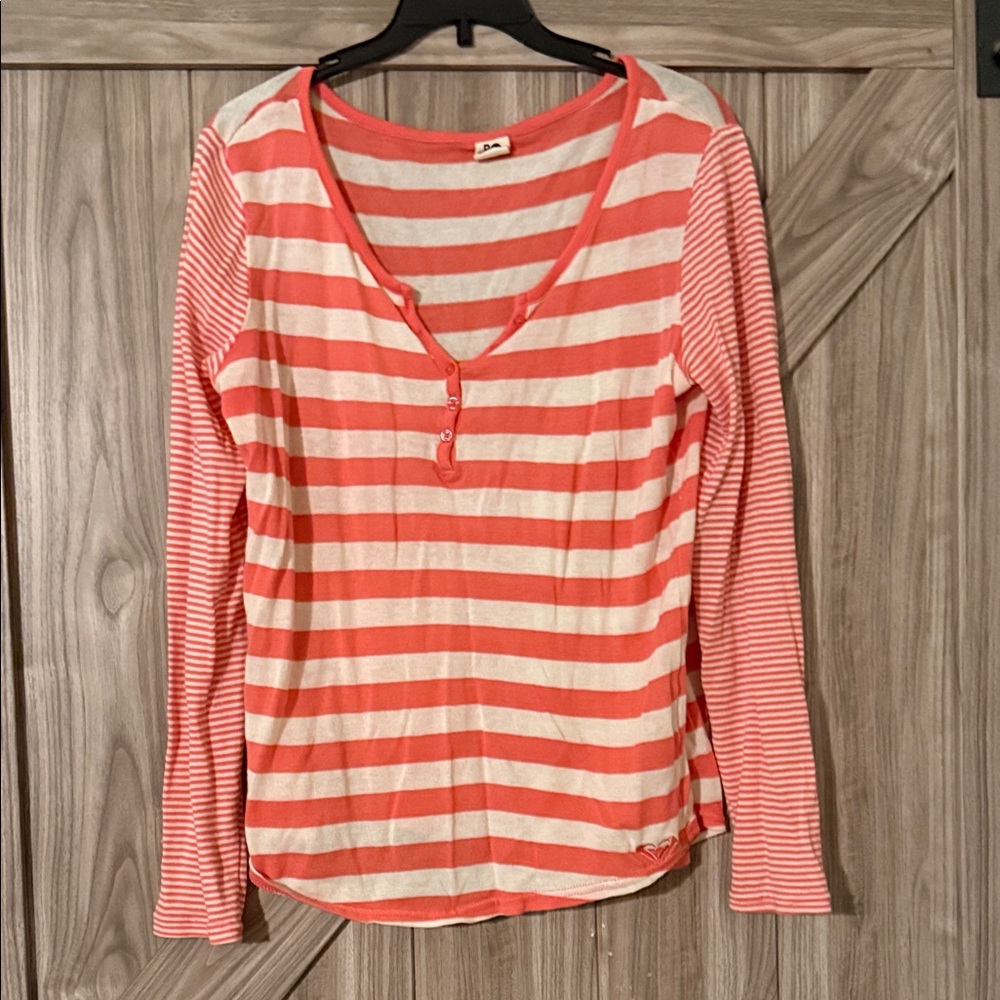Roxy Peach and Beige Striped Long Sleeve Top